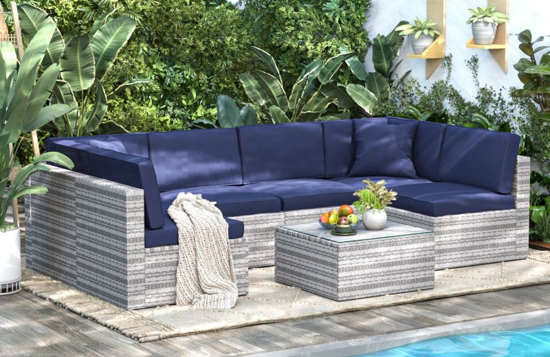 6 Seat Rattan Sofa with Table - British D'sire