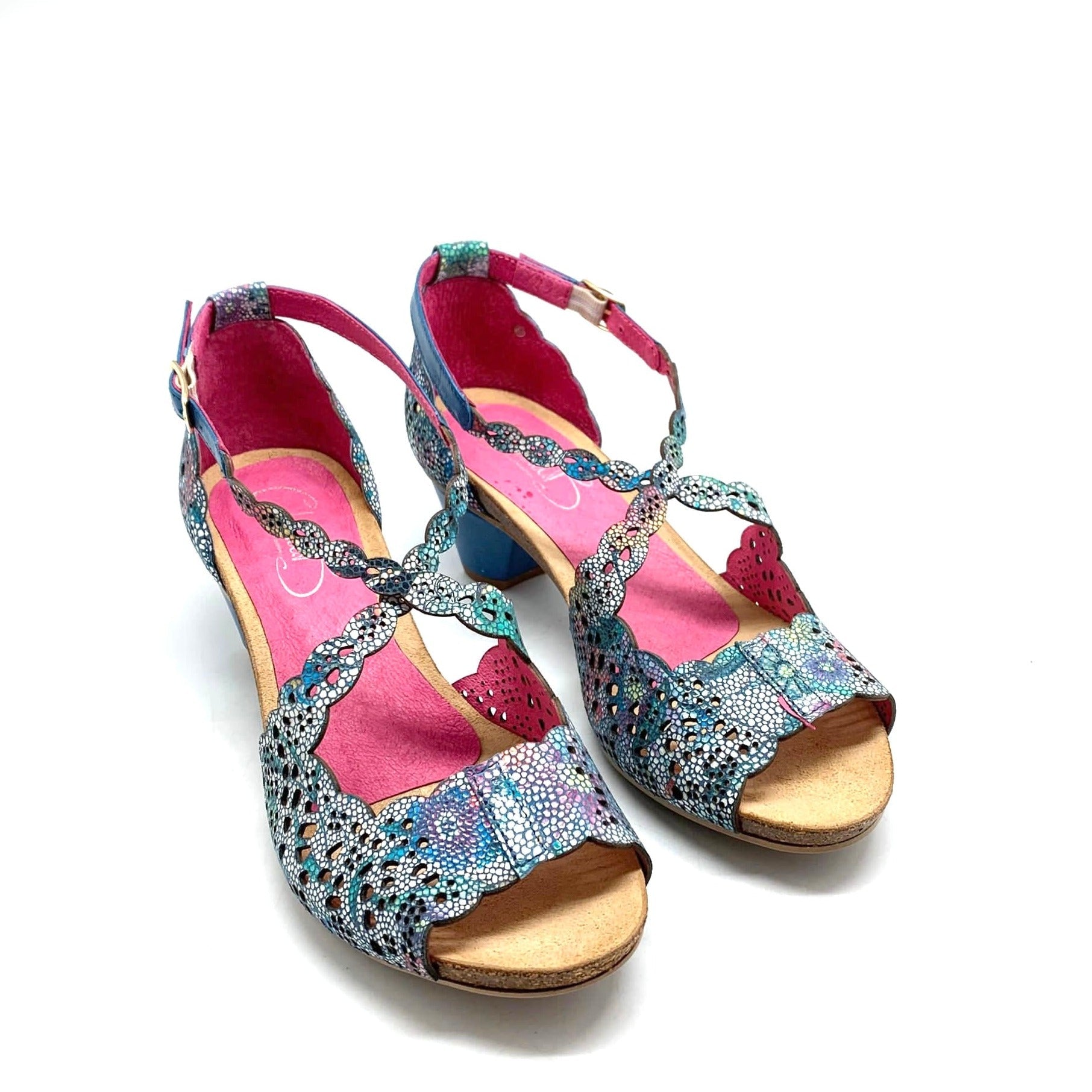 Fille - Blue multi flower low heel sandal