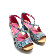 Fille - Blue multi flower low heel sandal