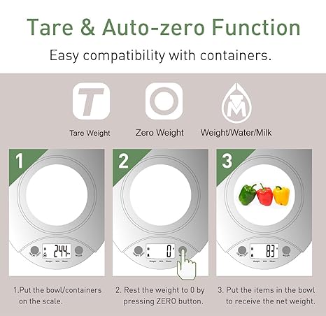 Connoisseur Digital Kitchen Scales with 0.6L Bowl – 5kg/11lb Capacity, ml & fl oz Liquid Measurement | Silver Food Scales with Tare Function & LCD Display | Compact, High-Precision Tool for Cooking & Baking