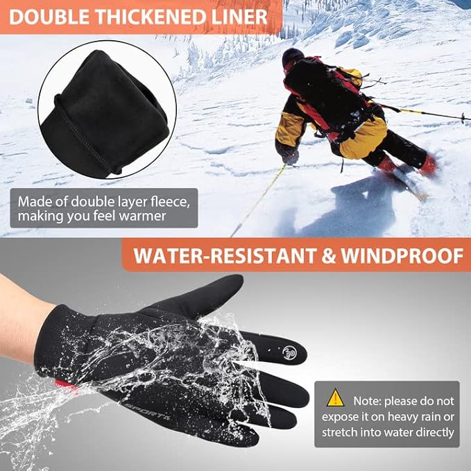 Yobenki Warm Winter Gloves, Anti Slip Touchscreen Gloves Windproof and Water Resistant Running Gloves Thermal Gloves Cold Weather Cycling Gloves for Men Women Walking Riding Driving Cycling