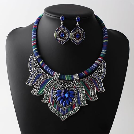 Rivolli YAZILIND Women's Bohemian Statement Necklace & Earrings Set - Chunky Chain Bib Tribal Novelty Jewelry - Multicolour Rainbow Beads, 45cm Necklace, 100g - Bold Fashion Jewelry for Women