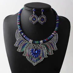 Rivolli YAZILIND Women's Bohemian Statement Necklace & Earrings Set - Chunky Chain Bib Tribal Novelty Jewelry - Multicolour Rainbow Beads, 45cm Necklace, 100g - Bold Fashion Jewelry for Women