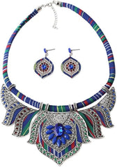 Rivolli YAZILIND Women's Bohemian Statement Necklace & Earrings Set - Chunky Chain Bib Tribal Novelty Jewelry - Multicolour Rainbow Beads, 45cm Necklace, 100g - Bold Fashion Jewelry for Women