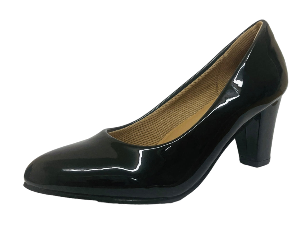 Faux Patent Leather Block Heel Court Shoes