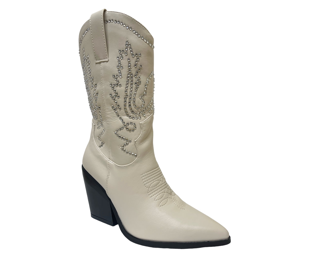 Mid Calf Cowboy Embroidery Diamante Boots