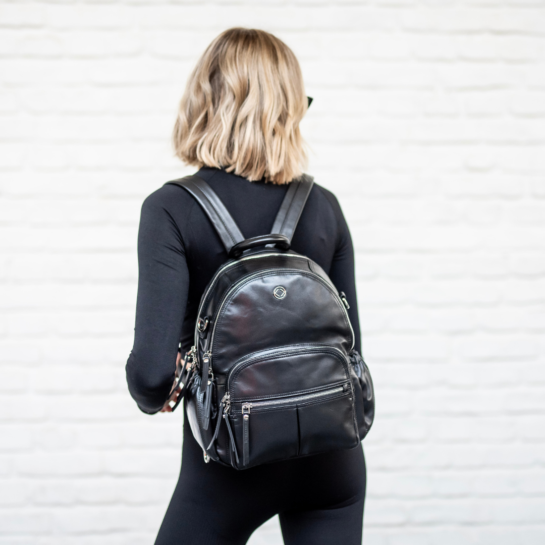 Joy Midi Black Leather Backpack