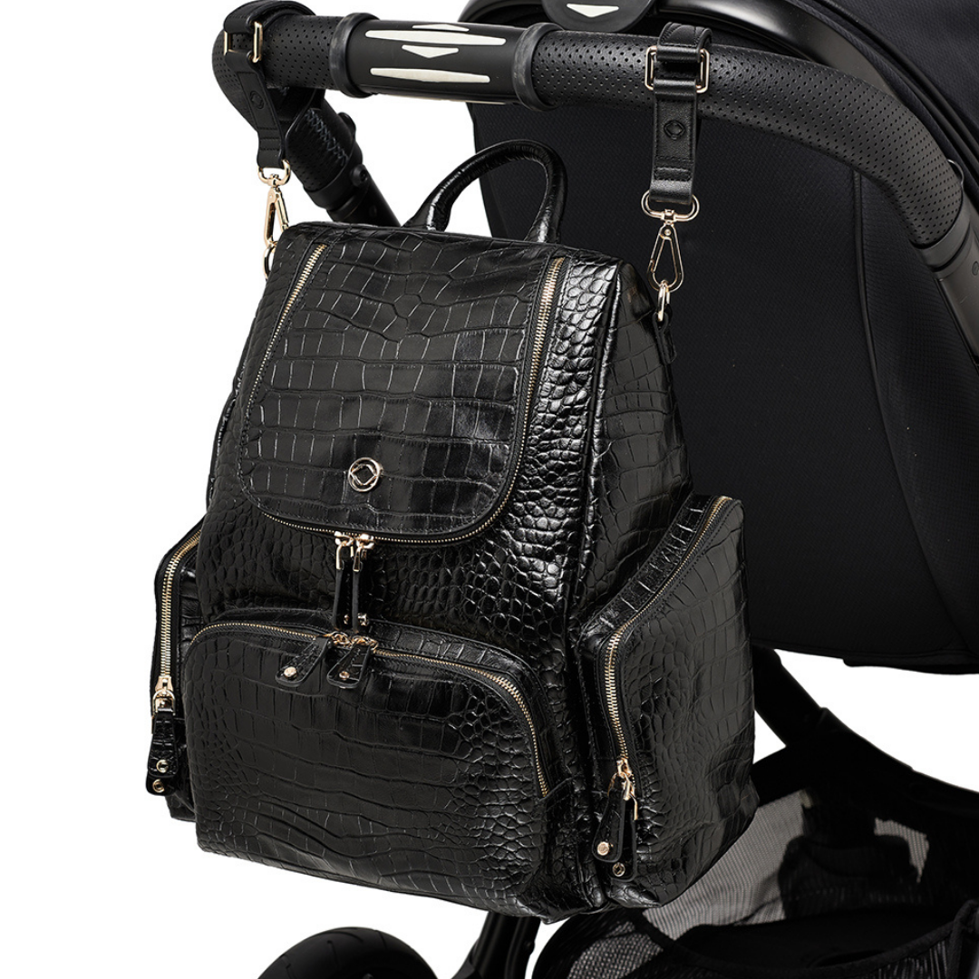 Amber Embossed Black Leather Backpack