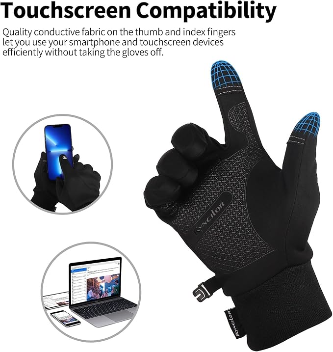 Warm Winter Gloves, Windproof Waterproof Touchscreen Running Gloves, Non-Slip Elastic Cuff Thermal Gloves for Men Women Running Driving Cycling Climbing Hiking