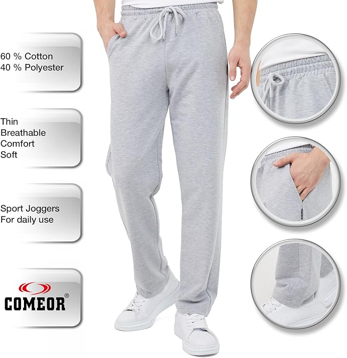 COMEOR Men's Cotton Jogging Pants - Long Men's Sweatpants - Men's Jogger Training Trousers, Relaxing Track Suit Bottom