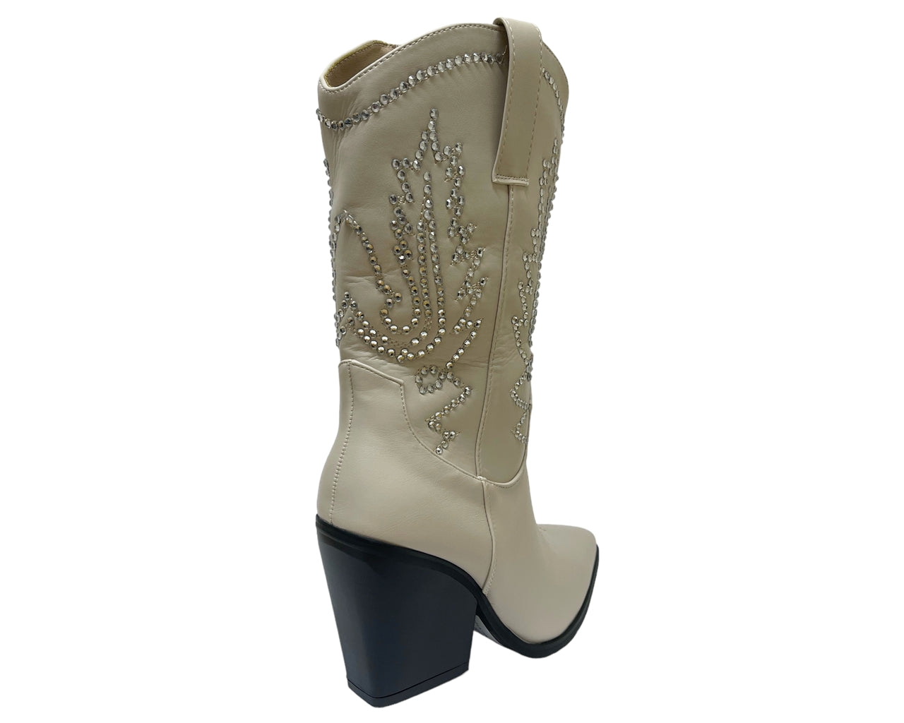 Mid Calf Cowboy Embroidery Diamante Boots