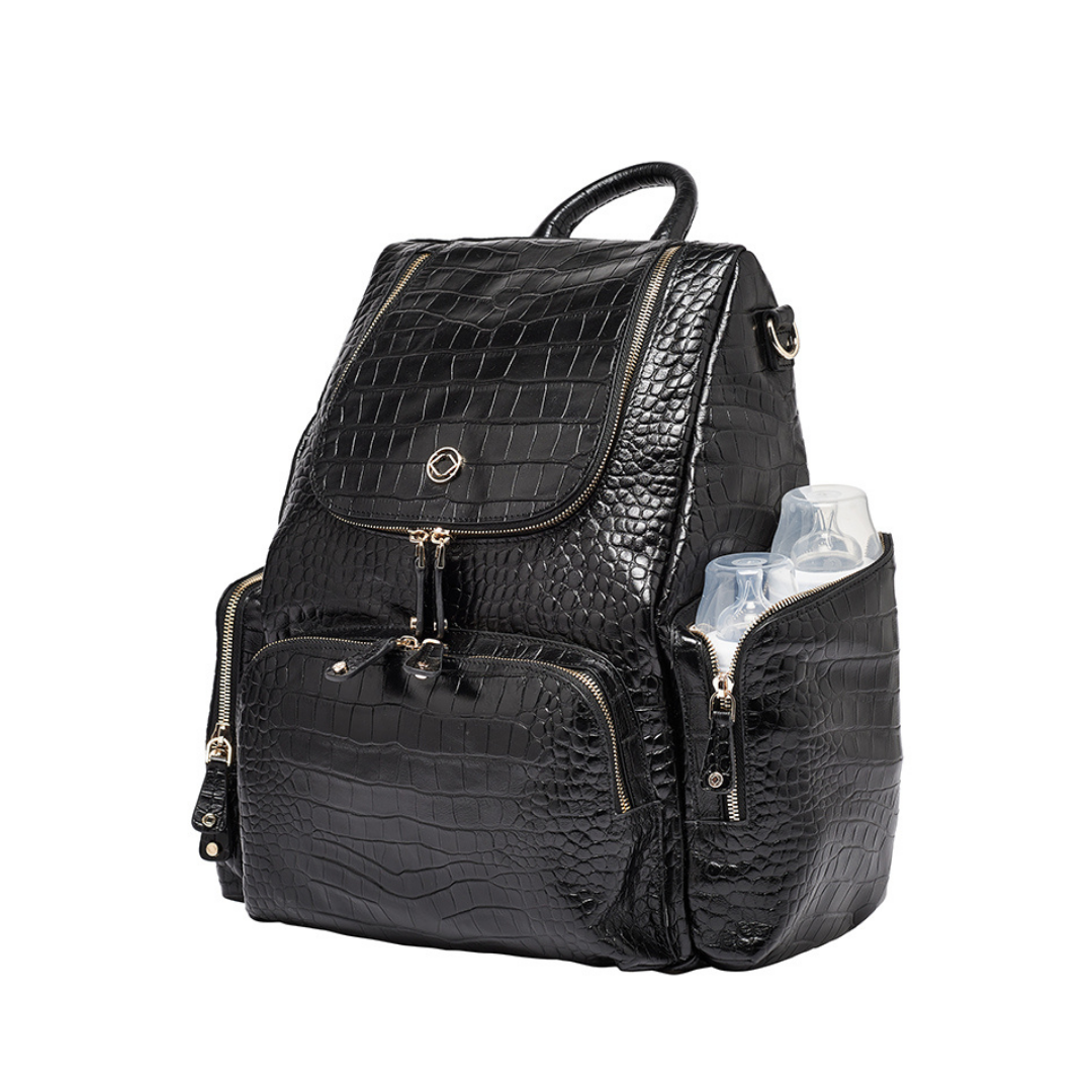 Amber Embossed Black Leather Backpack