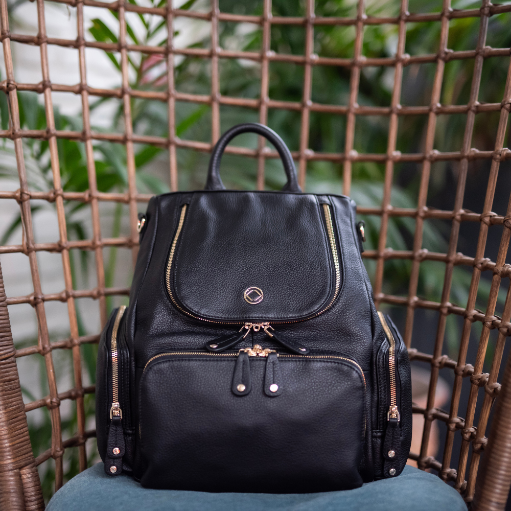 Amber Midi Pebble Black Leather Backpack