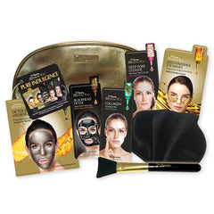 7th Heaven Renew You Pure Indulgence Gift Set - Includes a Variety of Renew You Masks with Gold Cosmetics Bag, Soft Black Cleansing Face Cloth and Black Silicon Mask Applicator - Gift Set - British D'sire