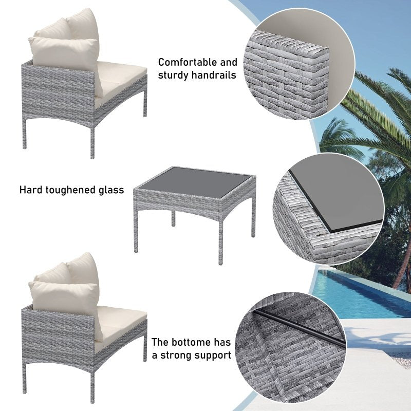 8-Seater Rattan Furniture Set, Outdoor Patio Corner Sofa Set with Cushioned Seats and Tempered Glass Table - British D'sire