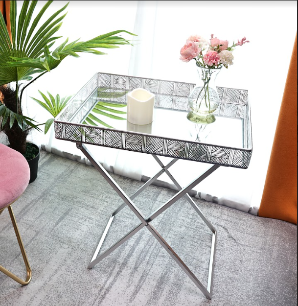 Silver Mirror Foldable Tray Table - SLENDER