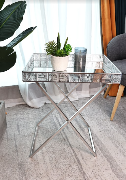 Silver Mirror Foldable Tray Table - SLENDER