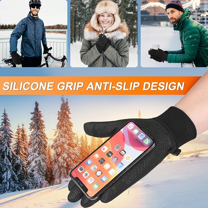 CRAZY SHARK Winter Warm Gloves, Windproof Water-Resistant Thermal Gloves Anti-slip Touch Screen Cycling Gloves for Men Women Hiking Climbing Riding Bike Outdoor Sports