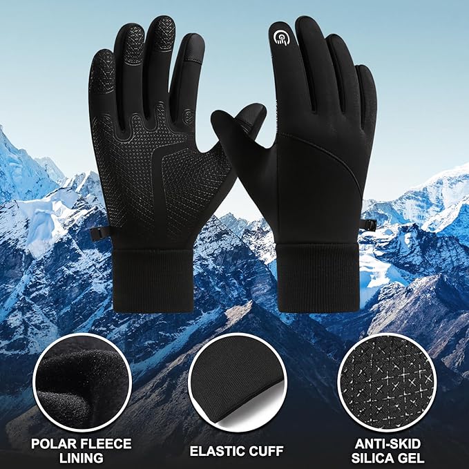 CRAZY SHARK Winter Warm Gloves, Windproof Water-Resistant Thermal Gloves Anti-slip Touch Screen Cycling Gloves for Men Women Hiking Climbing Riding Bike Outdoor Sports