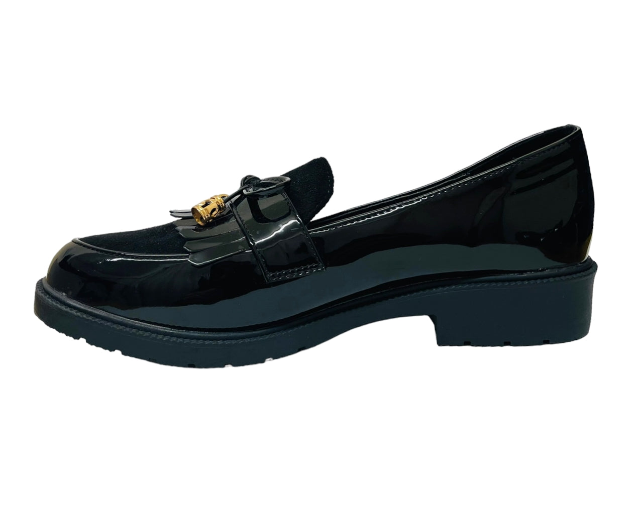 Faux Patent Leather Slip On Tassel Shoes