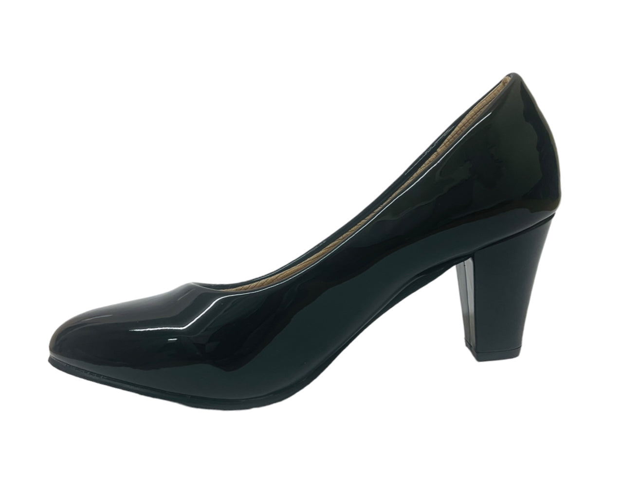 Faux Patent Leather Block Heel Court Shoes