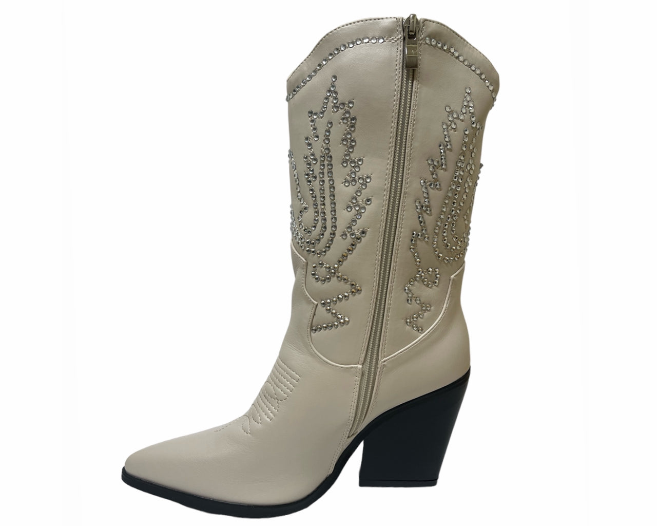 Mid Calf Cowboy Embroidery Diamante Boots