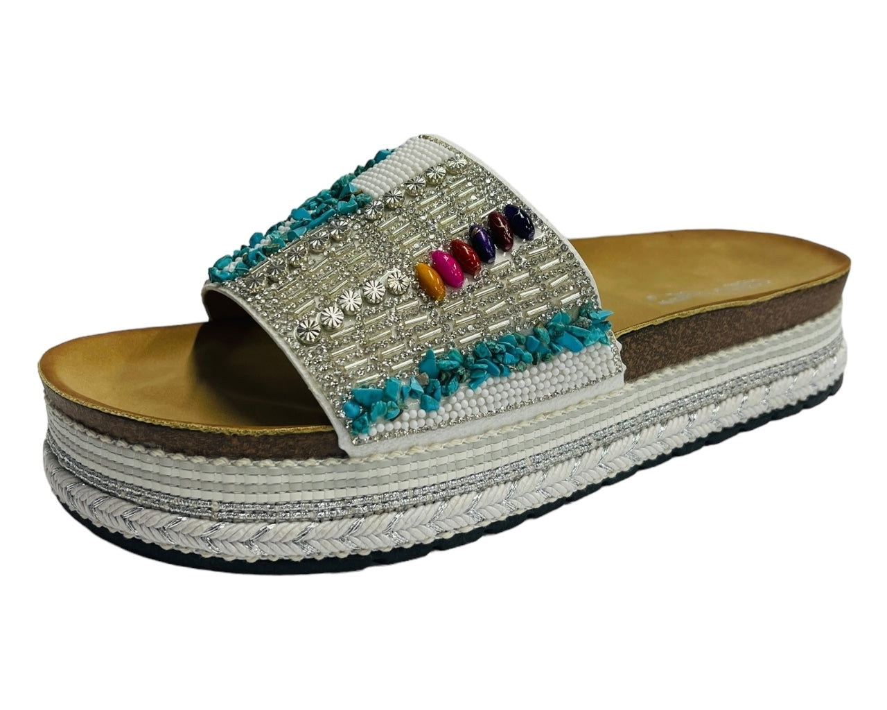 Platform Faux Leather Multi Stone Maule Sliders