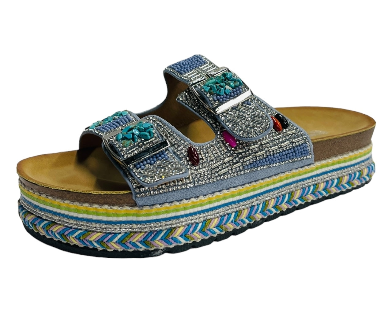 Platform Faux Leather Multi Stone Maule Sliders