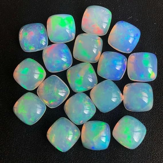 8MM Ethiopian Opal,20Pcs Cabochon Rare Quality Ethiopian Opal,20Pcs SQUARE Cabochon Ethiopian Opal Cabochon Natural welo opal multi fire opal loose Gemstone for Jewelry Making - Gemstones - British D'sire