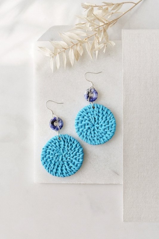 925 Sterling Silver Blue Vein Stone Blue Rattan Earrings - Earrings - British D'sire