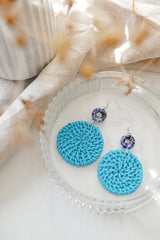 925 Sterling Silver Blue Vein Stone Blue Rattan Earrings - Earrings - British D'sire