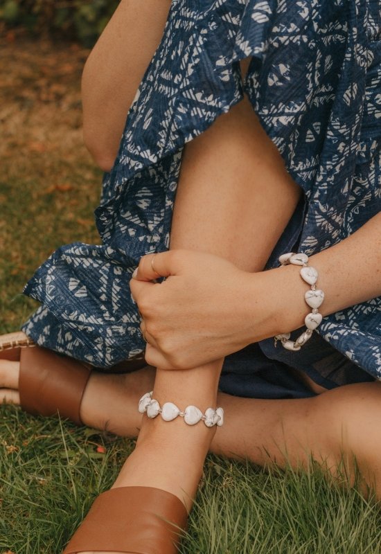 925 Sterling Silver Howlite & Clear Quartz Love Heart Crystal Bracelet - Bracelets - British D'sire