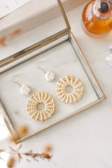 925 Sterling Silver Howlite Cream Circle Rattan Earrings - Earrings - British D'sire