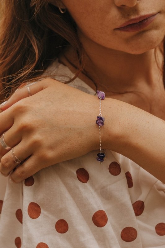 925 Sterling Silver Raw Amethyst Crystal Link Bracelet - Bracelets - British D'sire