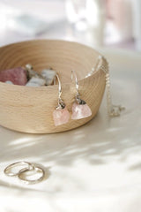 925 Sterling Silver Raw Cut Rose Quartz Rock Earrings - Earrings - British D'sire