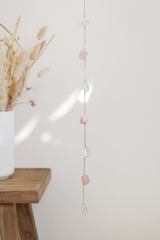 925 Sterling Silver Rose Quartz & Quartz Crystal Window Hanging - Suncatchers - British D'sire