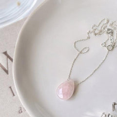 925 Sterling Silver & Rose Quartz Rain Drop Delicate Necklace - Necklaces - British D'sire