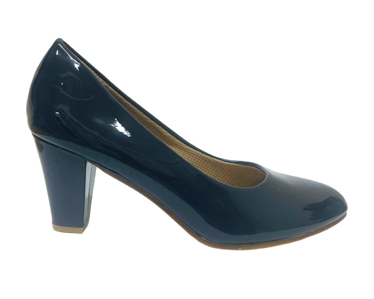 Faux Patent Leather Block Heel Court Shoes