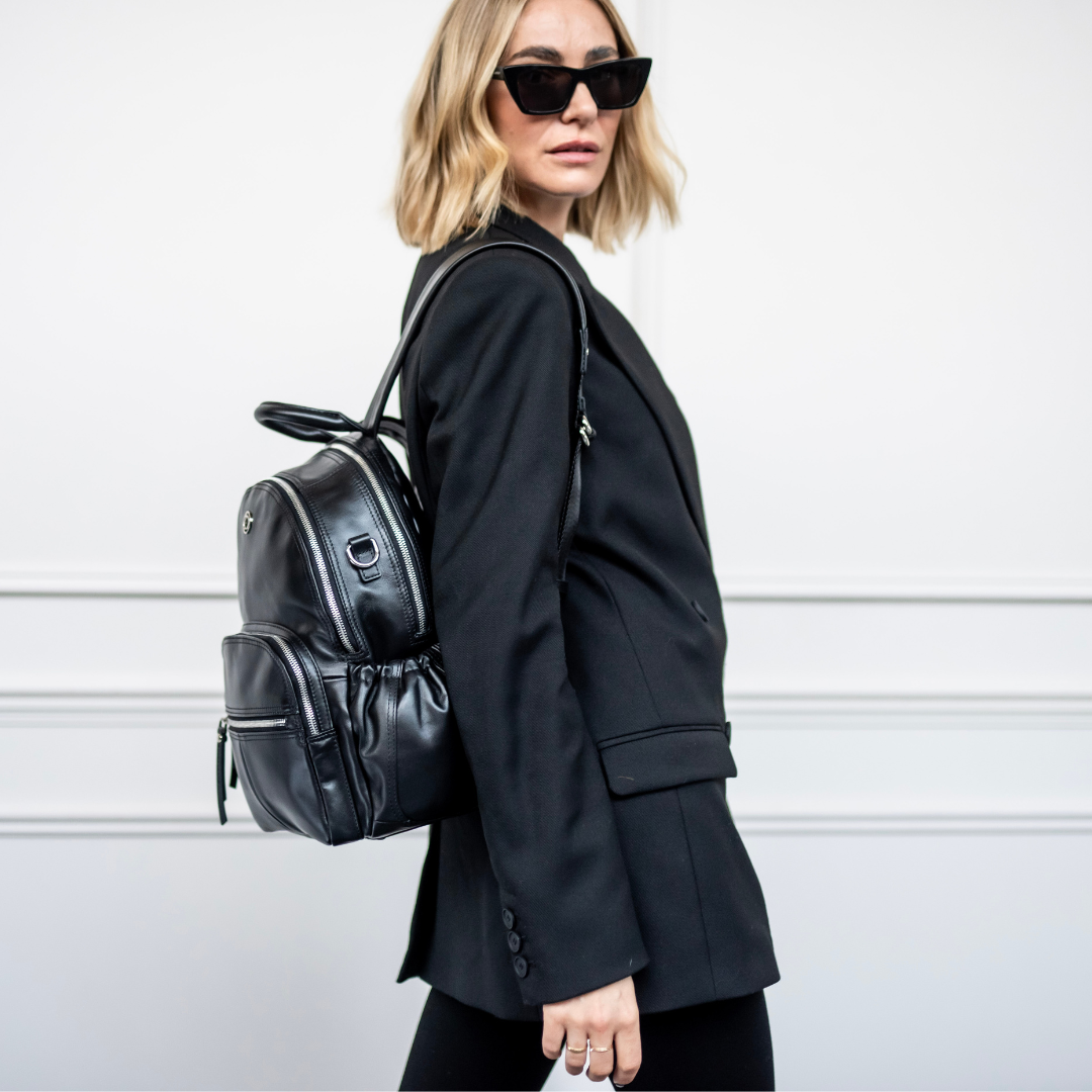 Joy Midi Black Leather Backpack