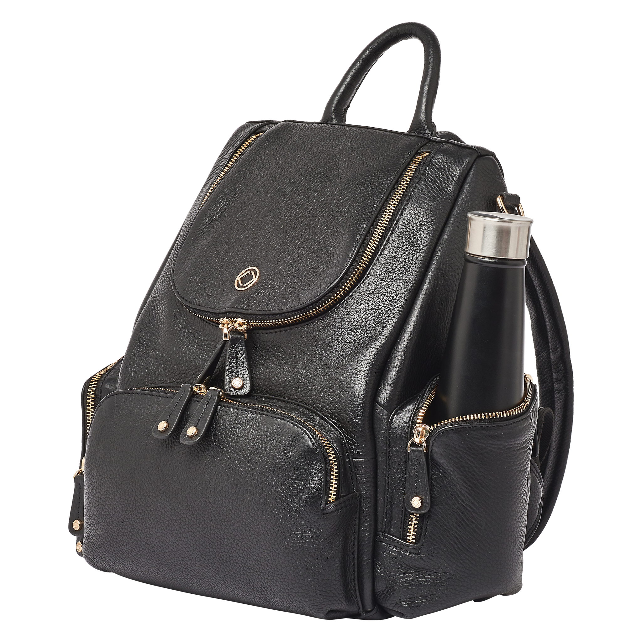 Amber Midi Pebble Black Leather Backpack