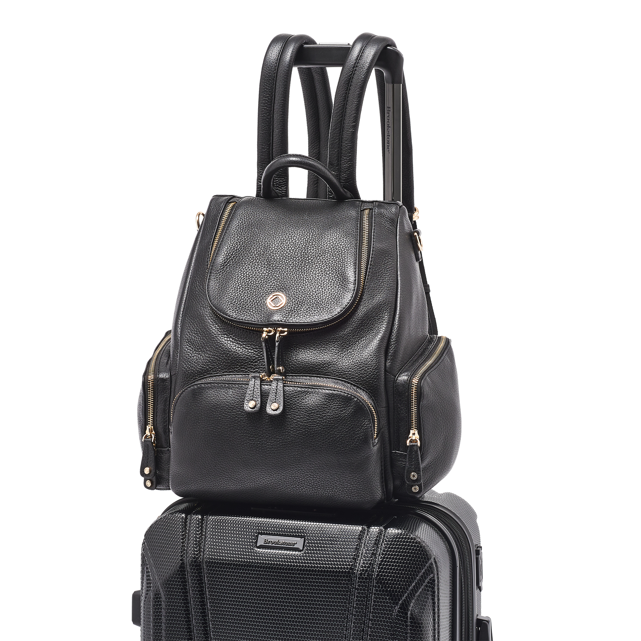 Amber Midi Pebble Black Leather Backpack