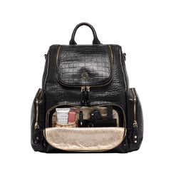 Amber Embossed Black Leather Backpack