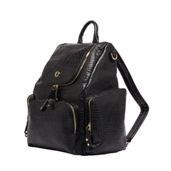 Amber Embossed Black Leather Backpack