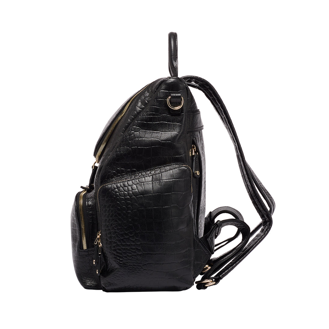 Amber Embossed Black Leather Backpack