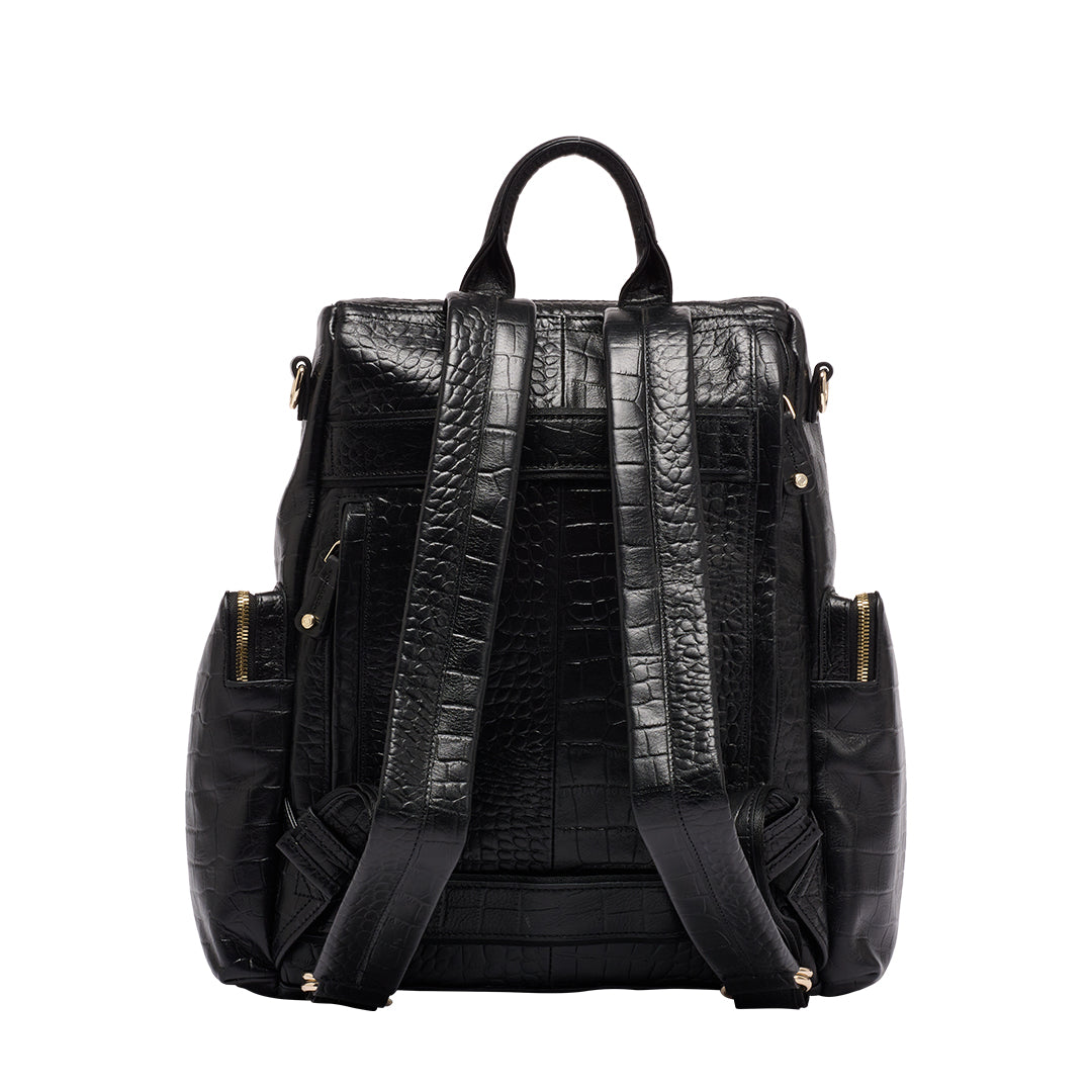 Amber Embossed Black Leather Backpack