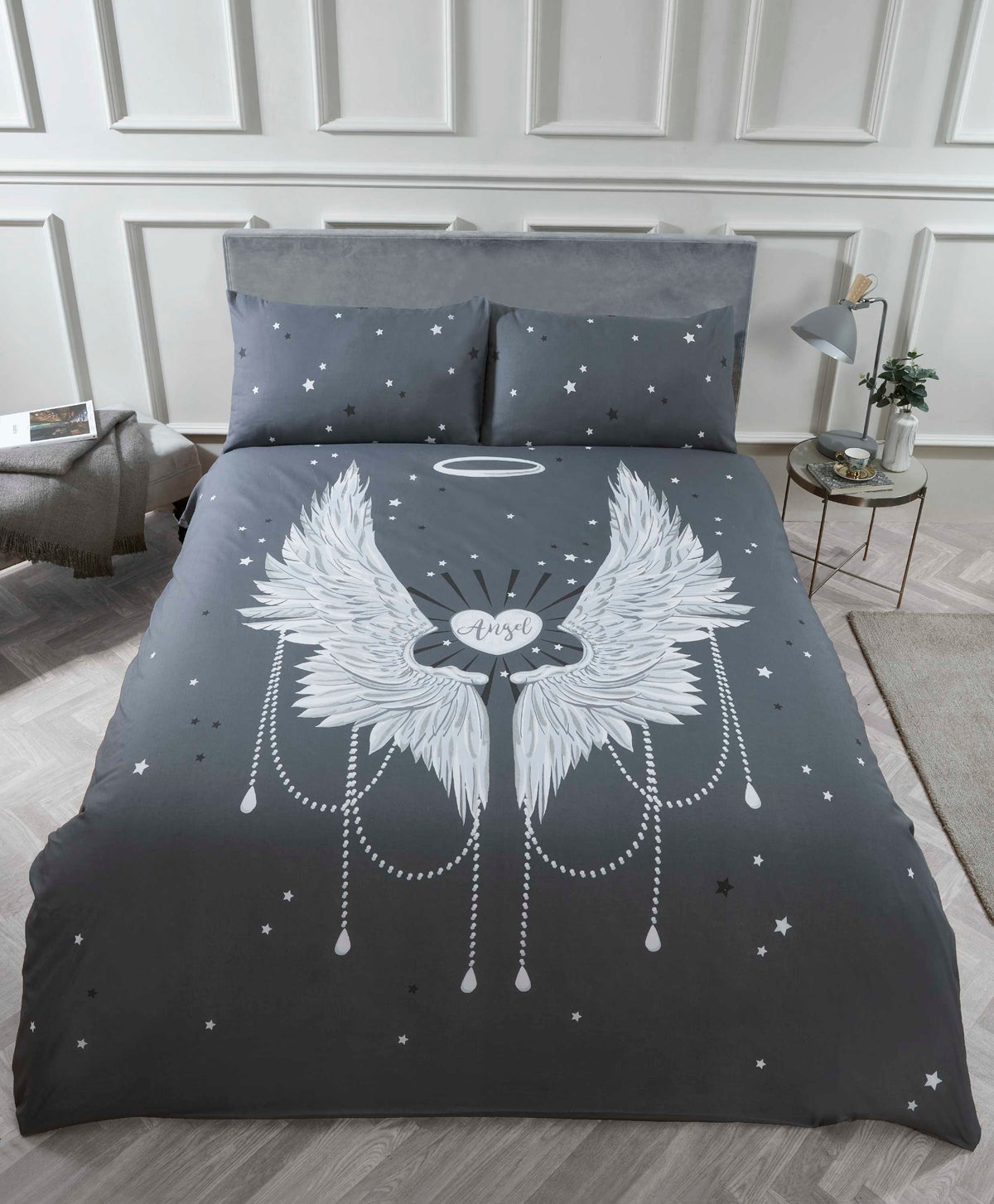 Angel Wings Grey Kids Children Bedding Single Double Toddler Duvet Quilt Cover Set Boys Girls