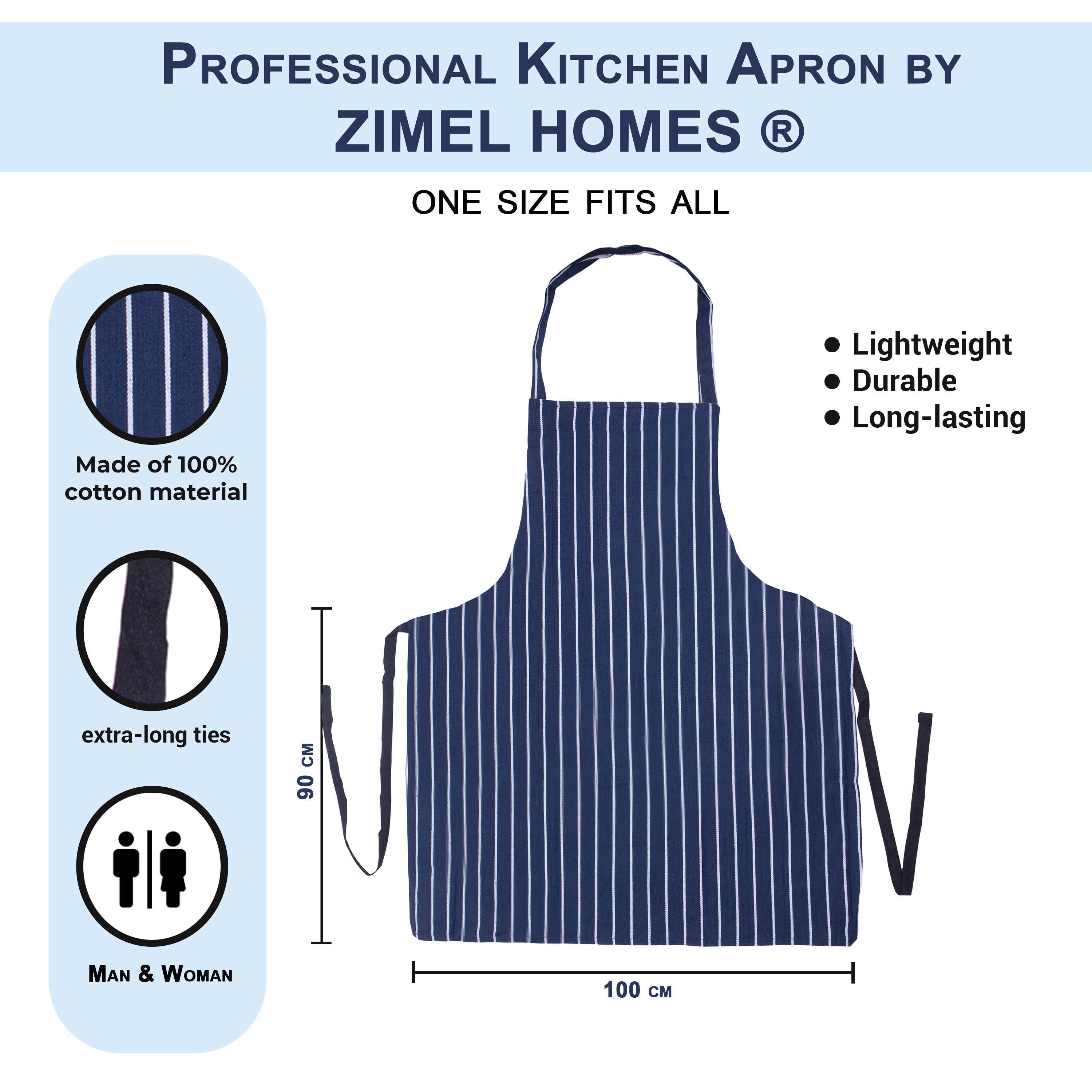 100% Cotton Butcher Stripe Kitchen Apron Chefs Workwear