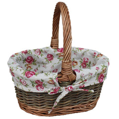 Garden Rose Cotton Lined Country Oval Wicker Shopping Baskets