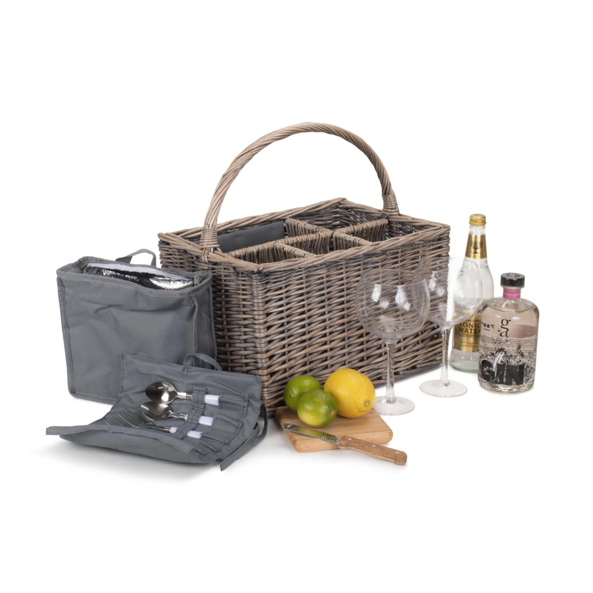 Grey Gin Wicker Picnic Drinks Basket