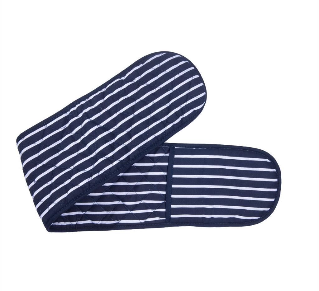 Butcher stripe quilted double oven gloves mitts by Zimel homes | 100% cotton outerlining and 100% polyester inner for insulation